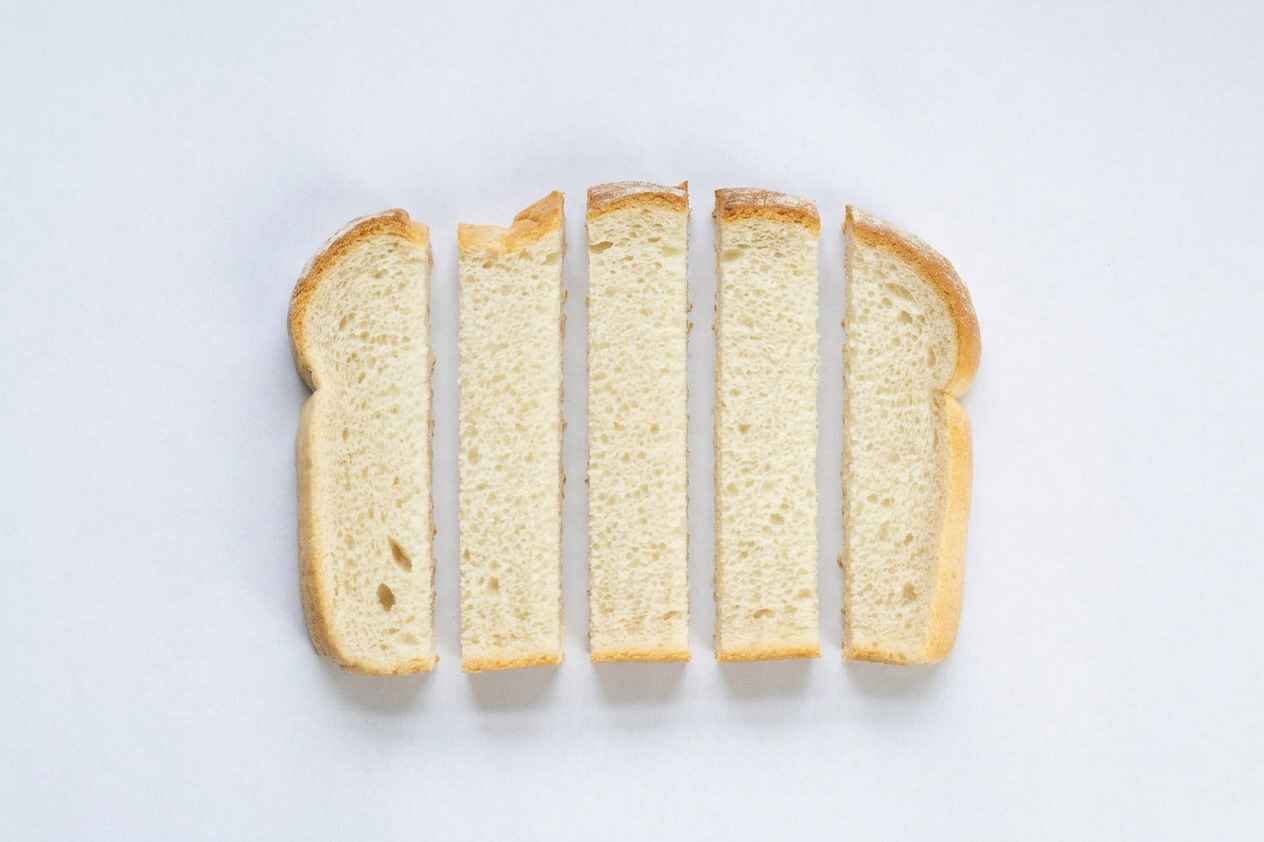 Sliced toast should be two fingers-width wide.